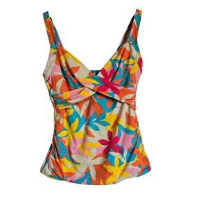 Lands End Criss Cross Underwire Tankini Top Sz 8 Floral Print‎ Colorful Bright